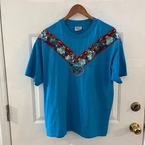 Vintage Blue Native American Aztec Studded Single Stitch Hanes Tee Shirt Sz XLR